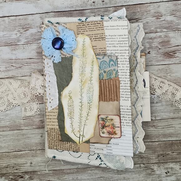 Turquoise Embellished Junk Journal: Flowers, Birds and Butterflies (Love WYD) - Picture 1 of 16
